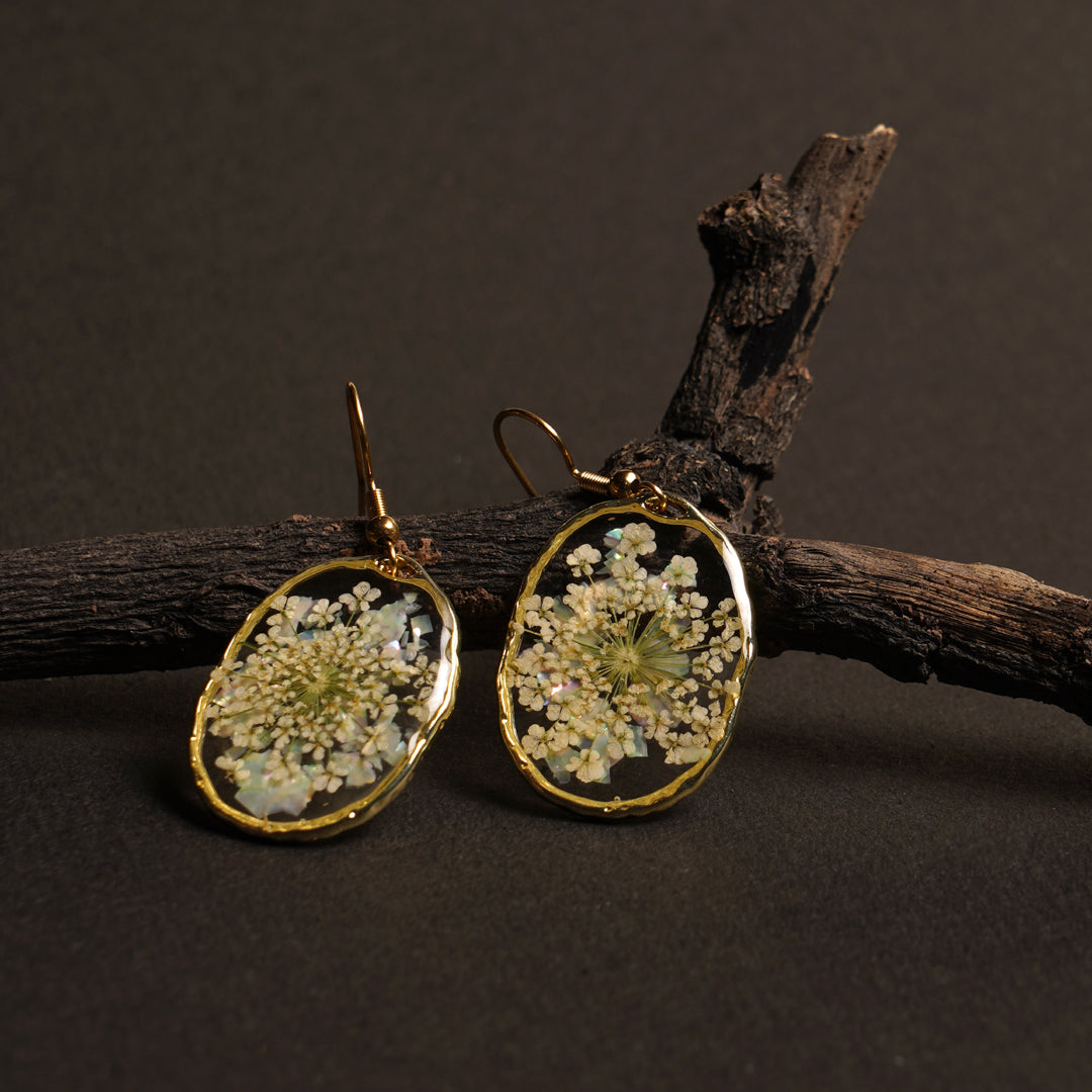 Abalone Shell & Queen Annes Lace Earrings