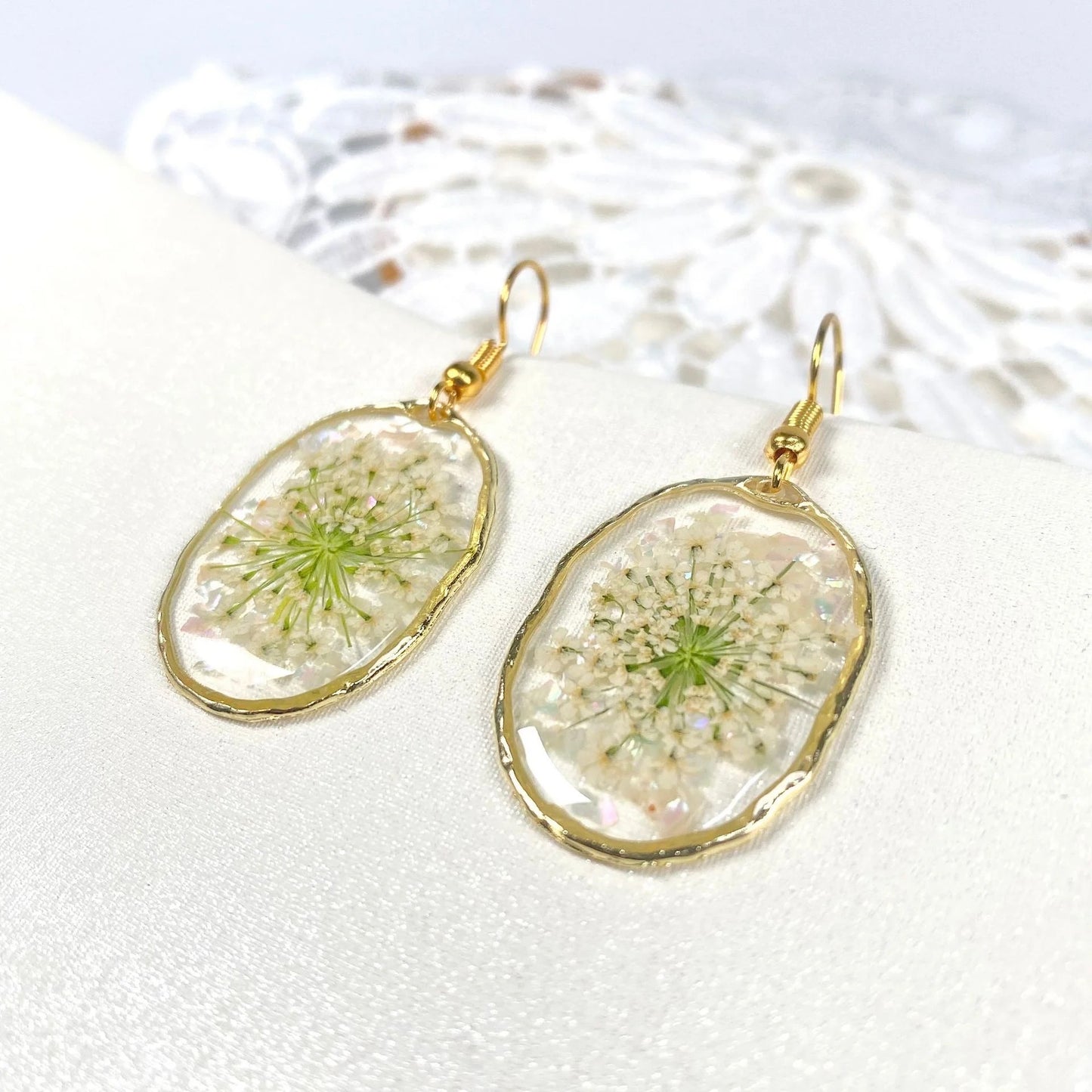 Abalone Shell & Queen Annes Lace Earrings