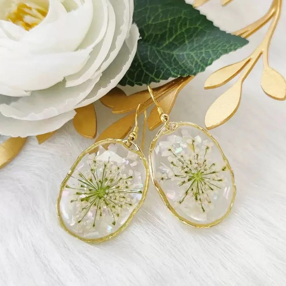 Abalone Shell & Queen Annes Lace Earrings