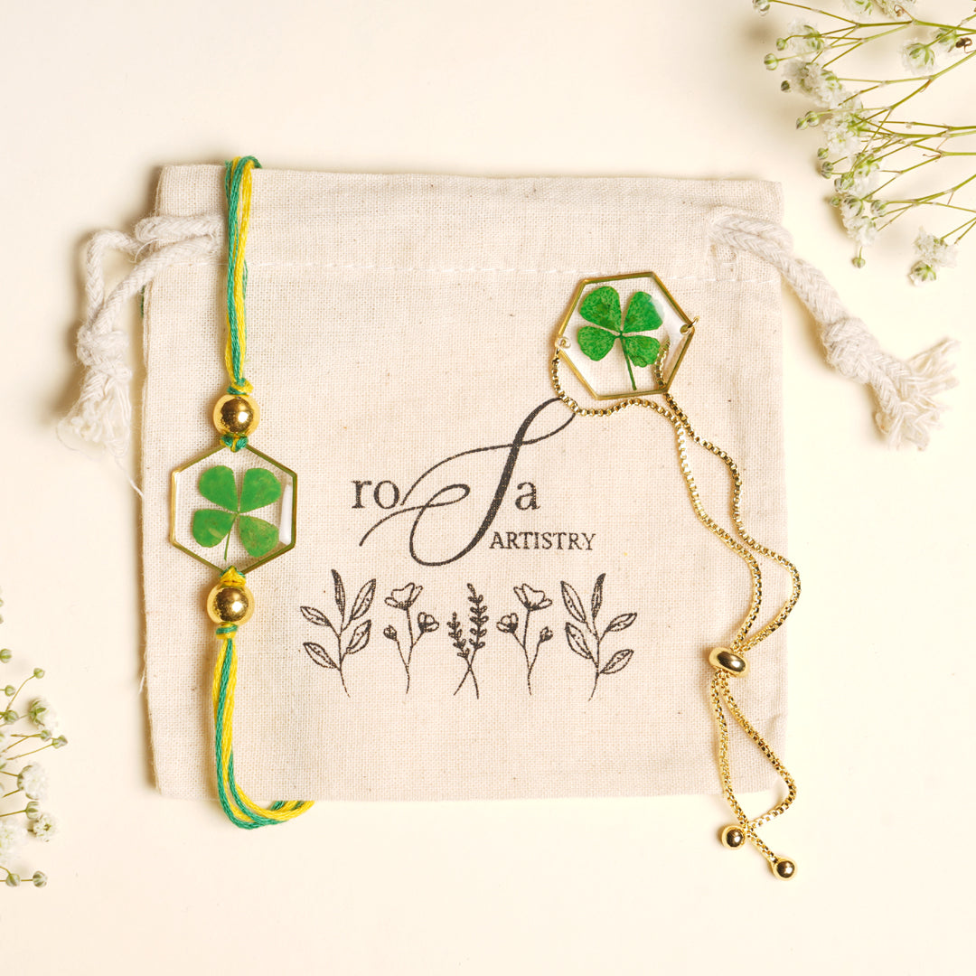 Bhaiya - Bhabhi Lucky Clover Rakhi Combo š