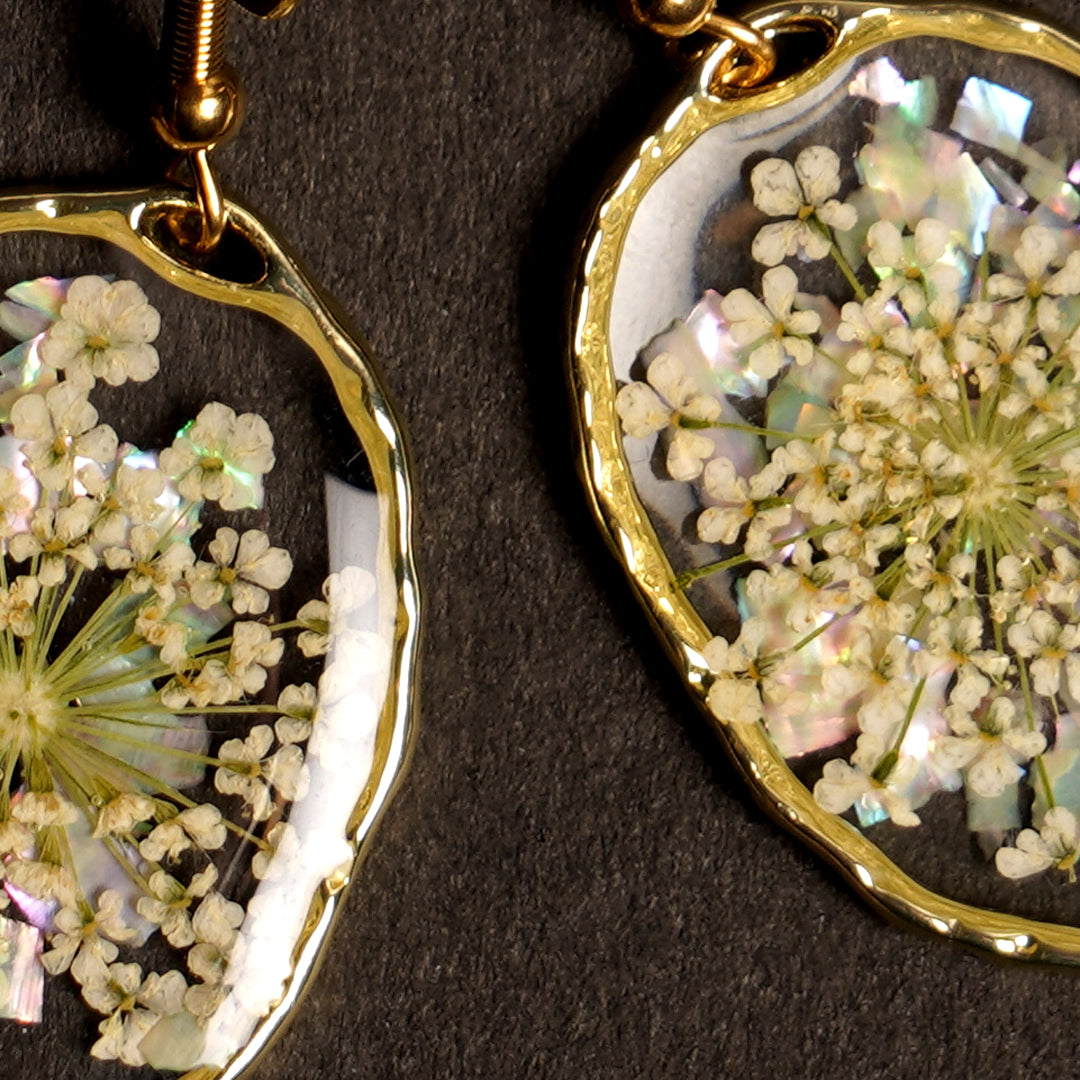 Abalone Shell & Queen Annes Lace Earrings