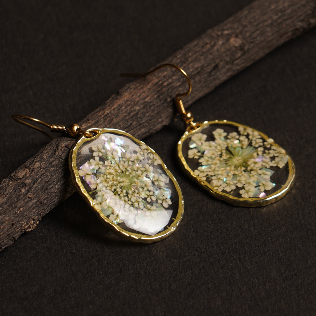 Abalone Shell & Queen Annes Lace Earrings