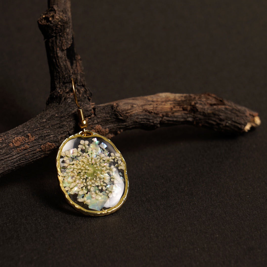 Abalone Shell & Queen Annes Lace Earrings