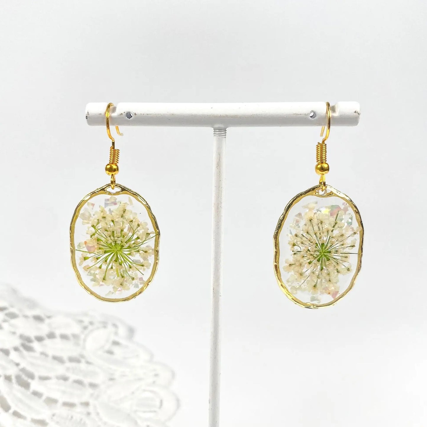 Abalone Shell & Queen Annes Lace Earrings
