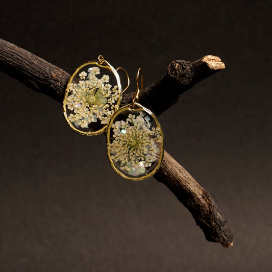Abalone Shell & Queen Annes Lace  Earrings