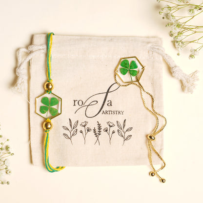 Bhaiya - Bhabhi Lucky Clover Rakhi Combo 🍀
