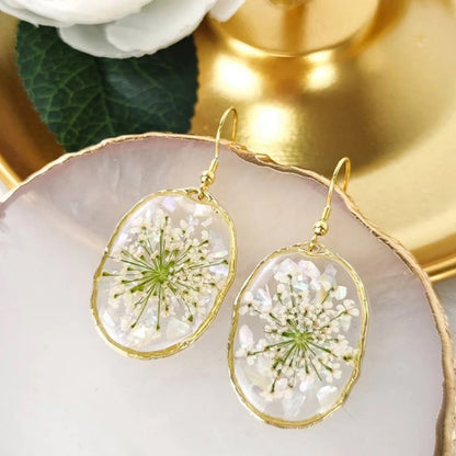 Abalone Shell & Queen Annes Lace  Earrings