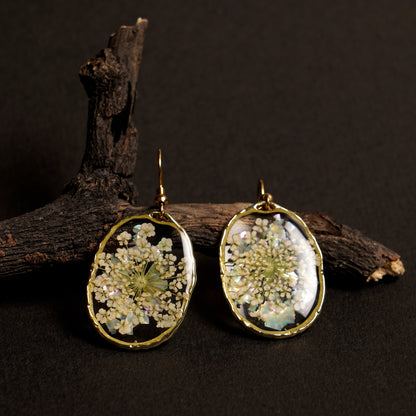 Abalone Shell & Queen Annes Lace  Earrings
