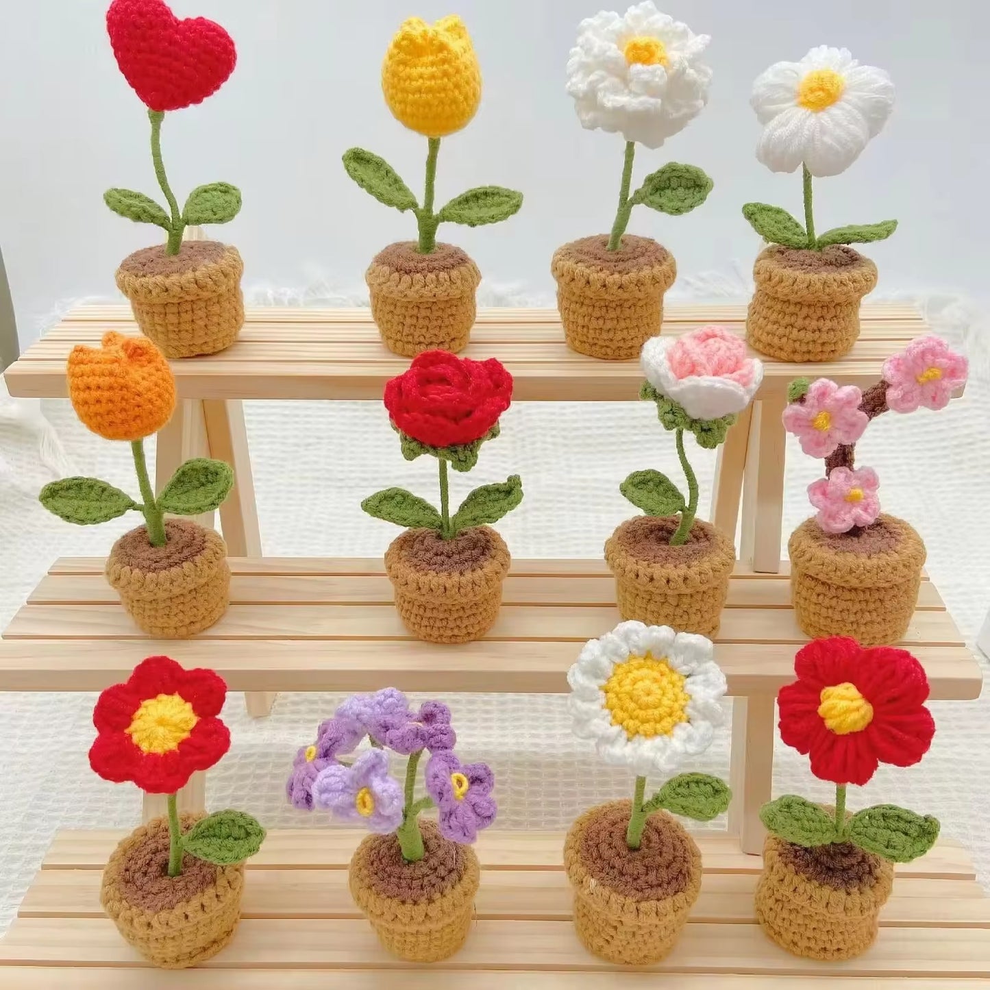 Blush Blossom Crochet Pot